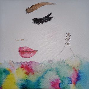 Wall Art Unframed CANVAS PRETTY FACE w LASHES, EYEBROWS & LIPS in VIBRANT COLORS